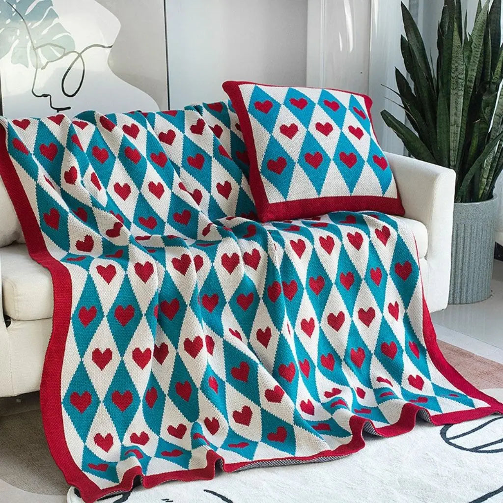 Clara Heart Geometric Knit Throw Blanket