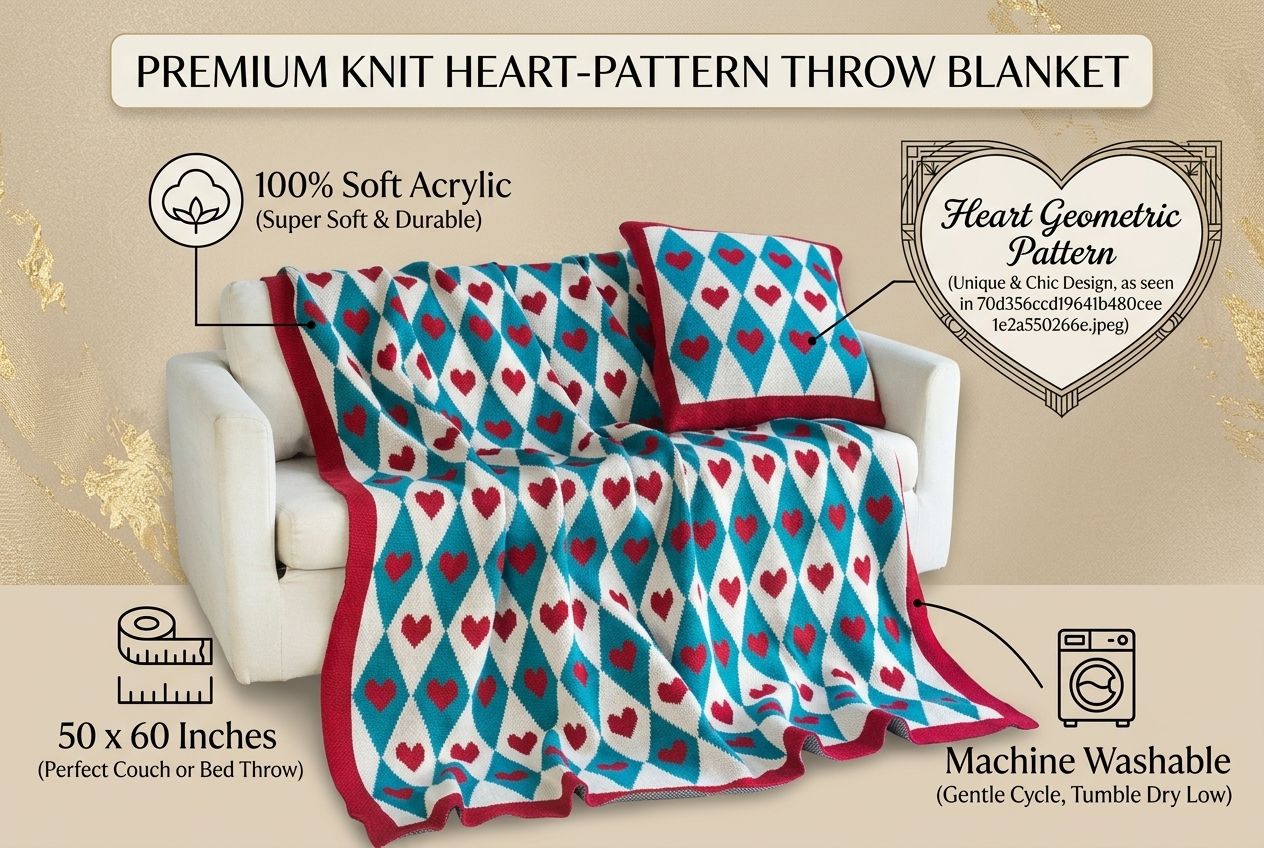 Clara Heart Geometric Knit Throw Blanket - Image 4