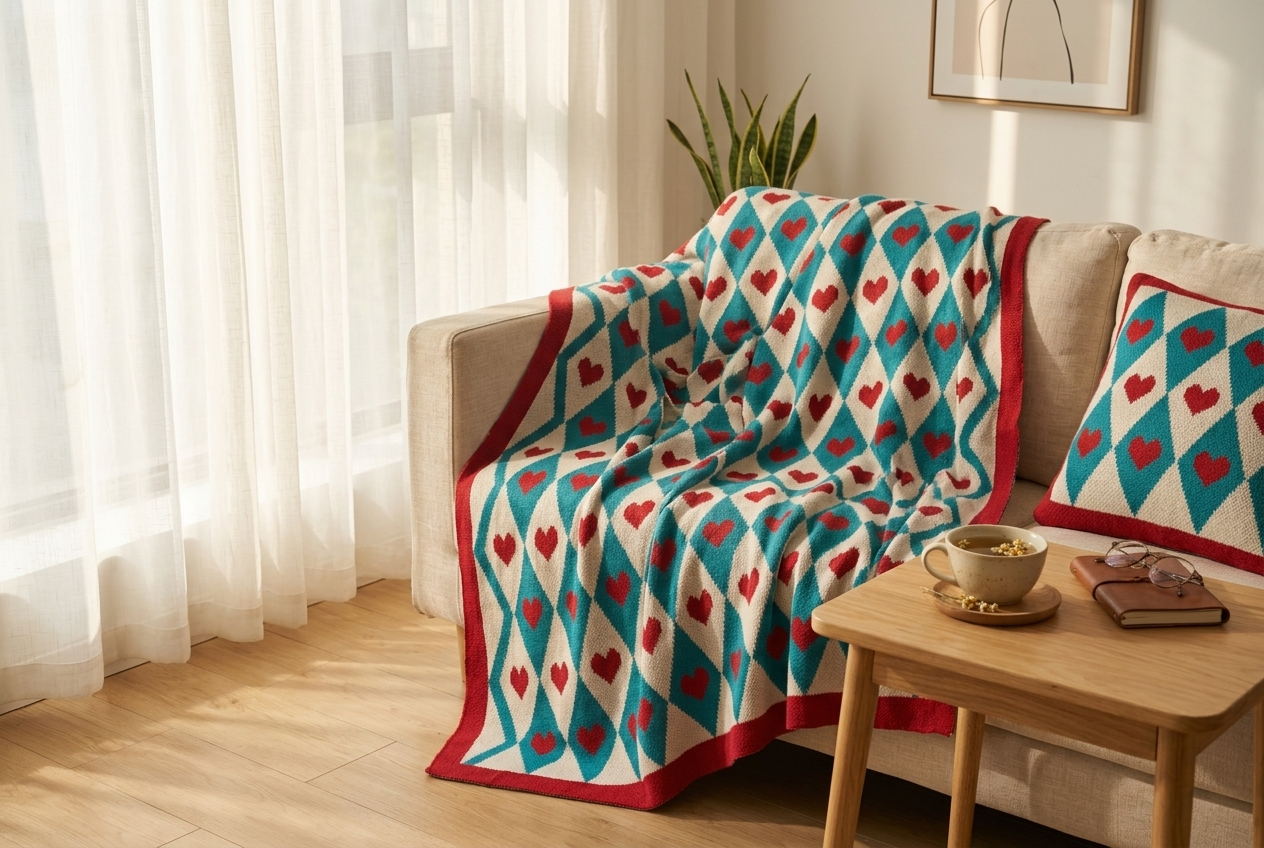 Clara Heart Geometric Knit Throw Blanket - Image 2