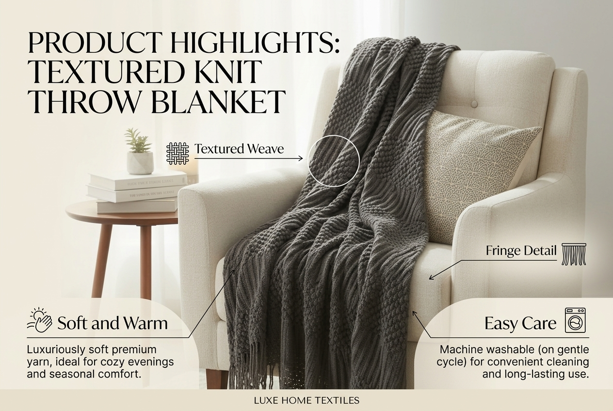 Lena Textured Fringe Throw Blanket - Image 4