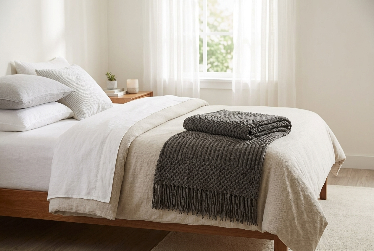 Lena Textured Fringe Throw Blanket - Image 2